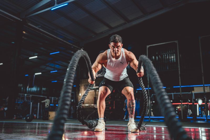 High-intensity battle rope conditioning